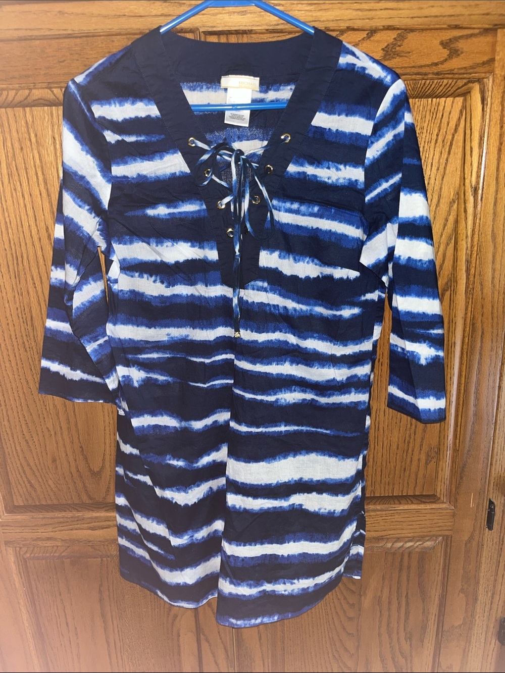 MICHAEL Michael Kors Navy and White Striped Lace-Up swimsuit cover up